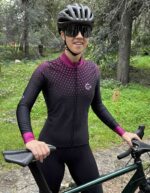 ORDINO Dot Long Sleeve Women's Winter Cycling Jersey Black/Pink - Image 4