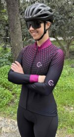 ORDINO Dot Long Sleeve Women's Winter Cycling Jersey Black/Pink - Image 9