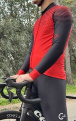 Langärmliges Winter-Radtrikot ORDINO Red/Black Dot – Bild 4