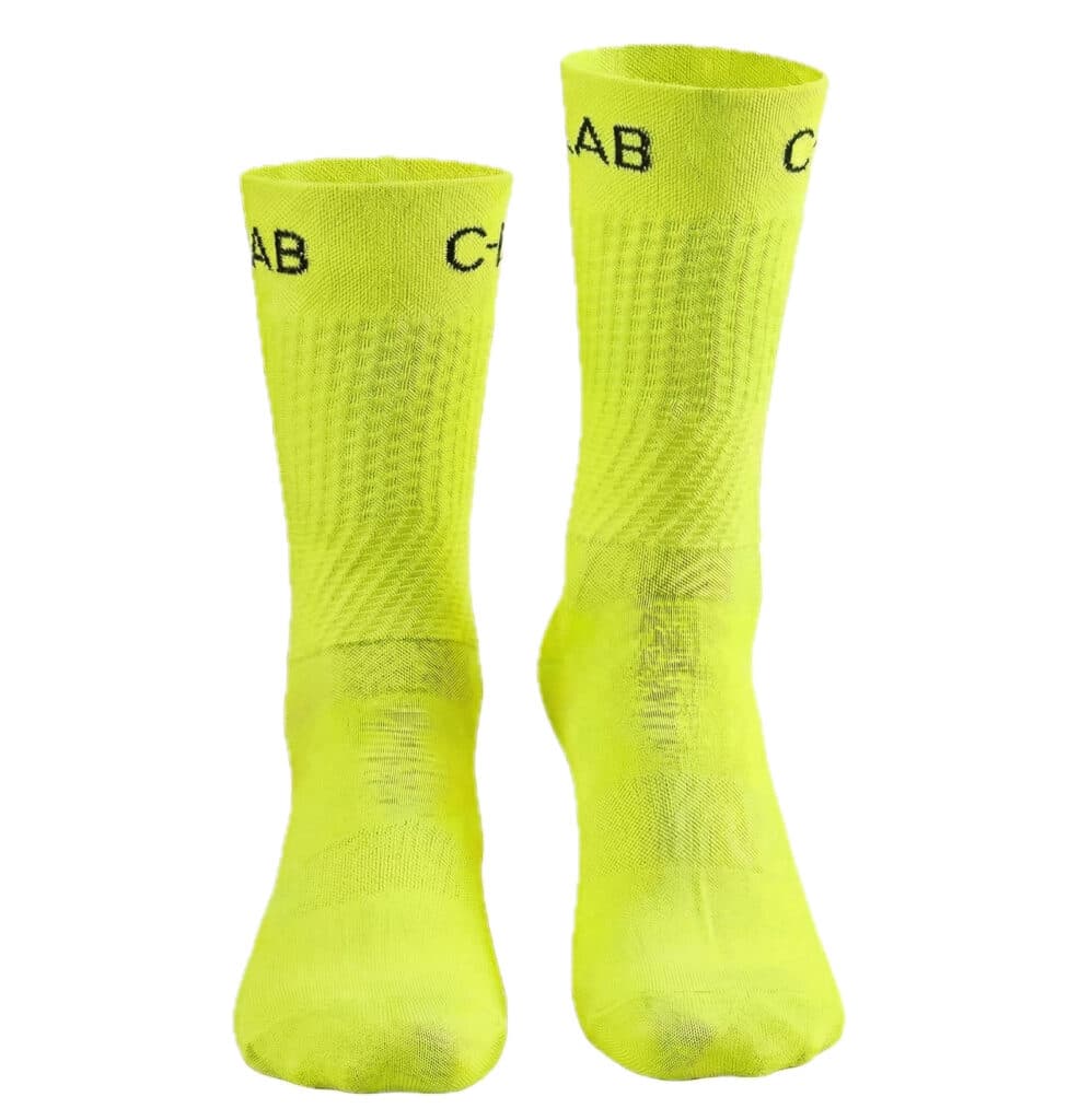 chaussettes hautes vélo jaune fluo
