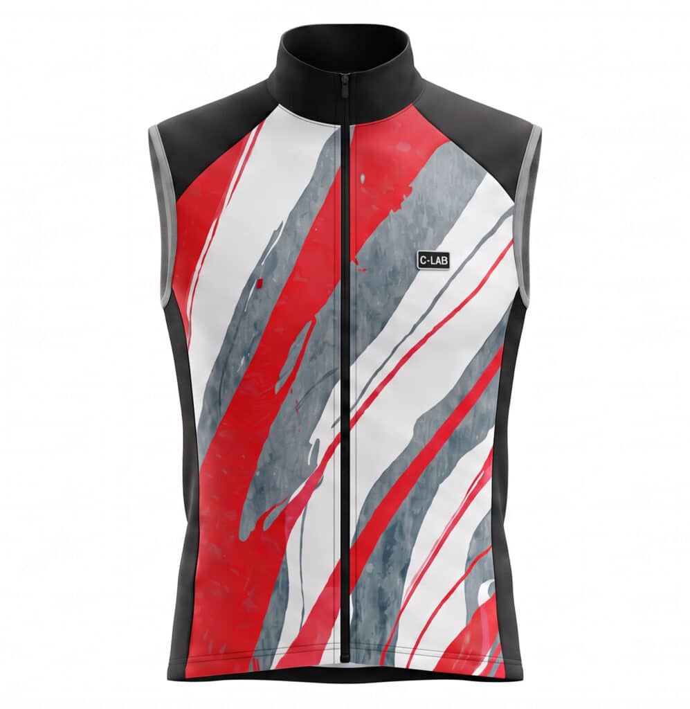gilet vélo coupe vent imperméable rouge et gris