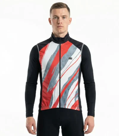 gilet de cyclisme coupe vent sans manches rouge et noir