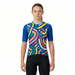 maillot de cyclisme femme bleu et coloré haut de gamme