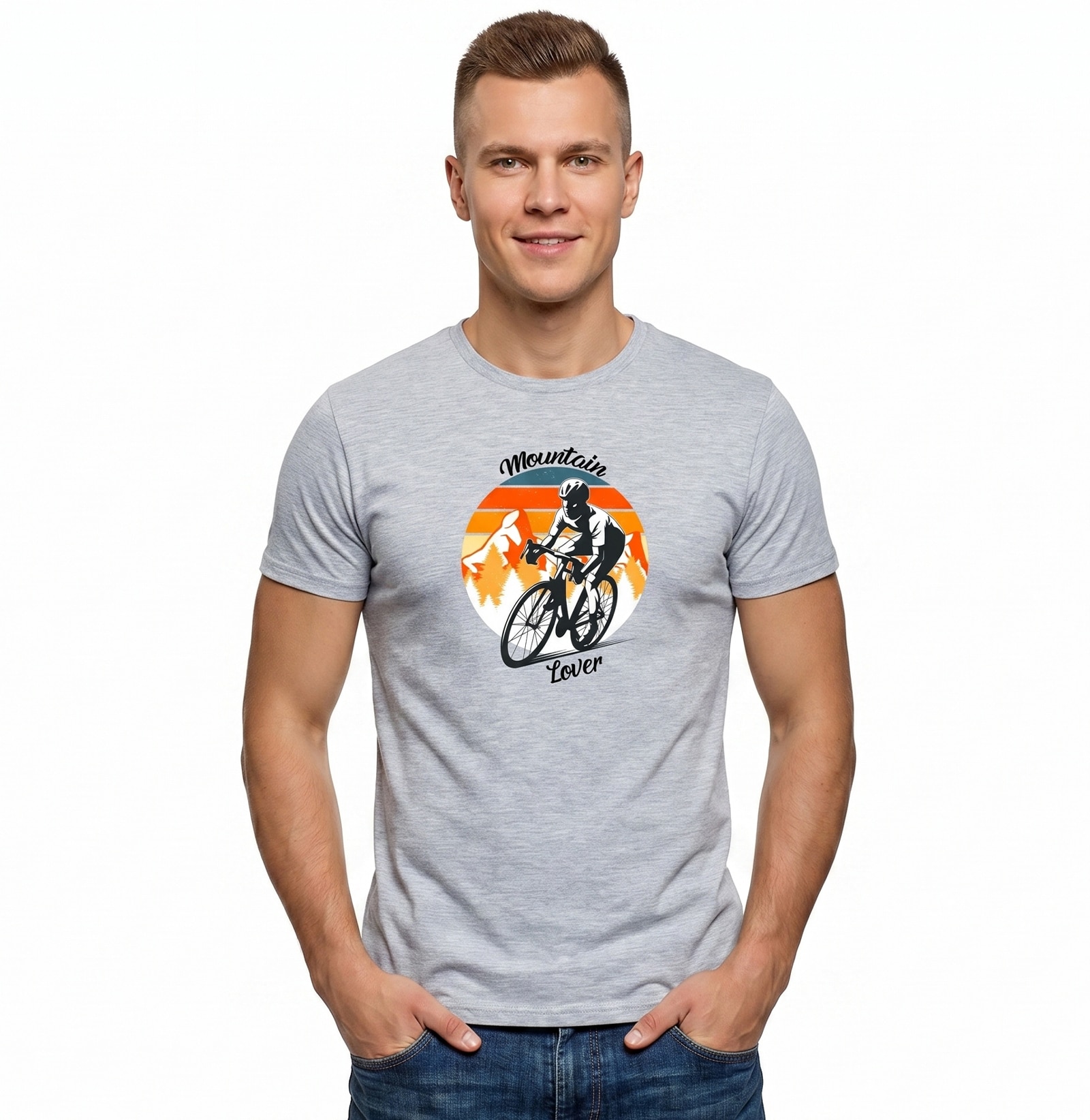 T-SHIRT-MOUNTAIN-LOVER tee-shirt gris de cyclisme